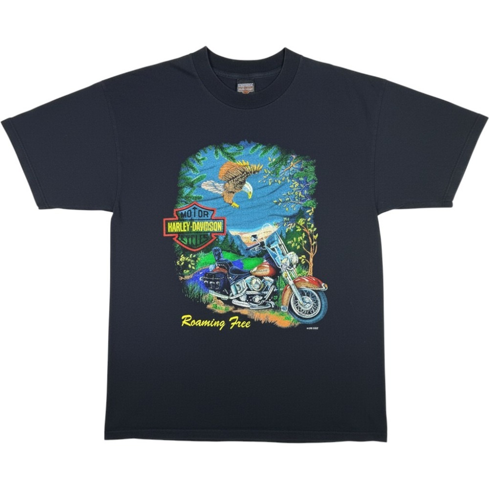 VTG 1995 Harley Davidson Roaming Free Eagle T-Shirt Mens Large Black USA Made